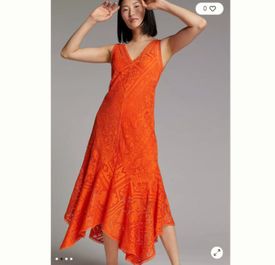 Anthropologie orange lace handkerchief midi dress | eBay