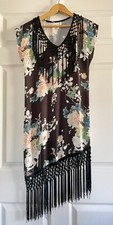 Urban Outfitters Urban Renewal Sheath Dress Black Floral Fringe Women’s Size S/M