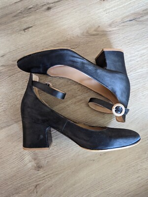 Gianvito Rossi Greta Block Heel Pumps With Ankle Strap Black