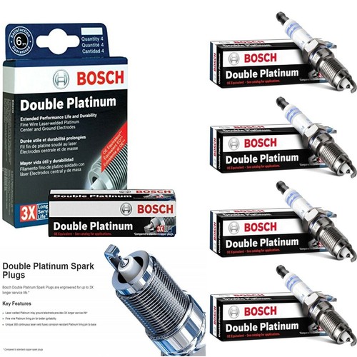 Jeu 4 Bougies Essence Longue Durée Jeu De 4 Bougies D'Allumage Bosch Double Platinum - 0242229925 - Compatible Toyota, Nissan, Mercedes - Démarrage Fiable Et Longue Durée De Vie Bougies Toyota Nissan Mercedes