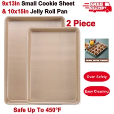 2-Piece Nonstick Cookie Sheet Set, 9x13 in &10x15 in, Gold, Durable, PFOA Free