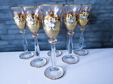 Czech bohemia  glass - Liquer glasses 17cm decorated gold  and enamel 6pcs