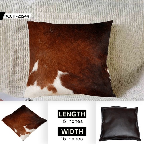 Handmade Brown & White Cowhide Cushion Cover – Natural Hair-On Leather - Picture 8 of 8