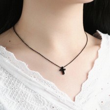 Simple Black Stainless Steel Cross Pendant Small Necklace Children Boy Girl Gift