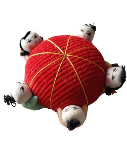 Vintage Asian Chinese Oriental Corduroy Pincushion Doll Pin Cushion Japanese