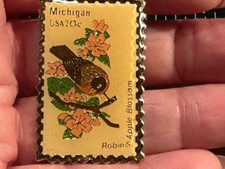 JG&A Michigan American Robin 20c 1982 Stamp Lapel Pin TX27