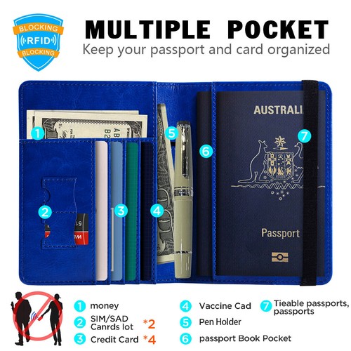 Travel Passport Case Leather ID Card Wallet Holder RFID Blocking Anti Scan Cover - Picture 5 of 29
