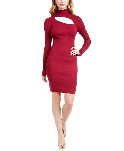 guess graduation dress Women Sz 12 Red Polyester Metallica Long Sleeves Patty Simulated Silk