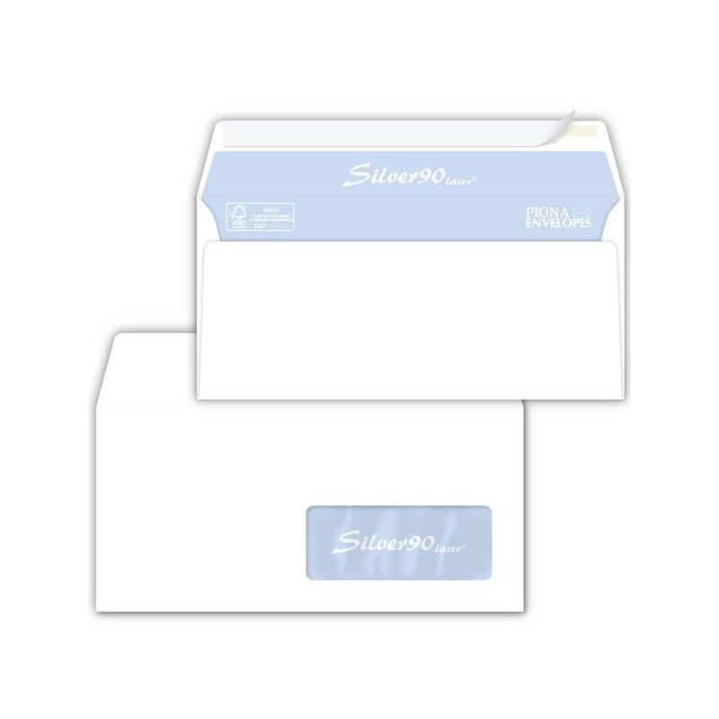 Buste con finestra Pigna Envelopes Silver90 Laser patella chiusa 110x230 mm bian