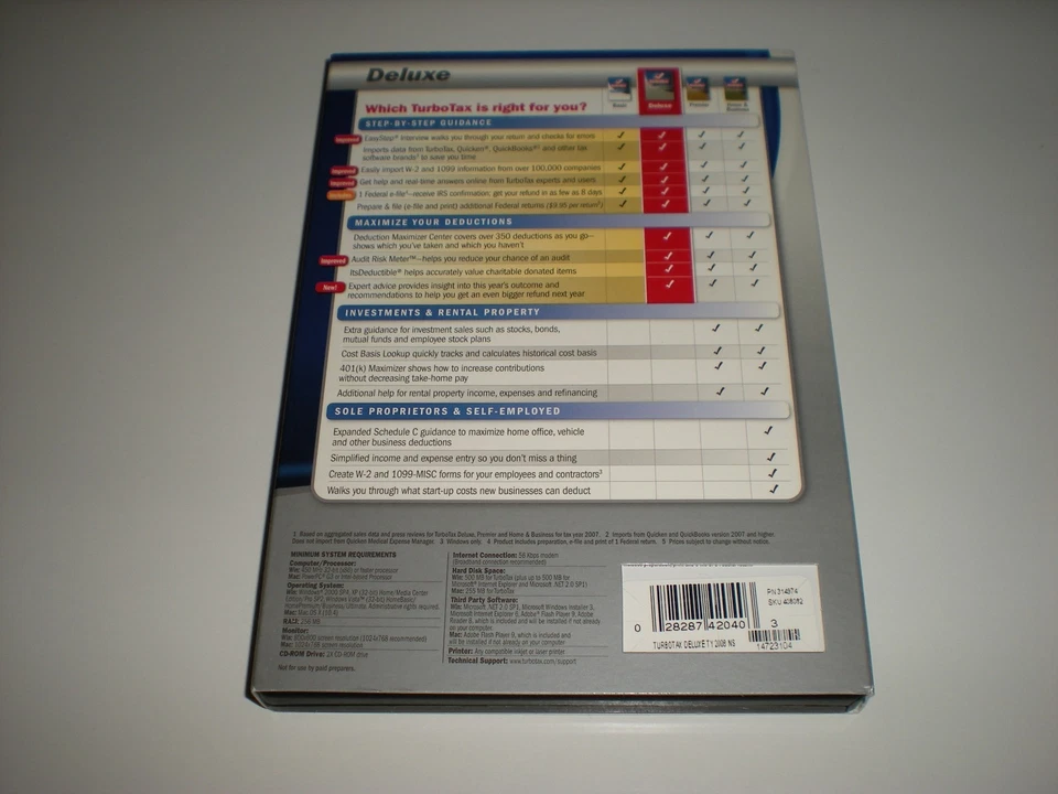 Turbotax 2008 Deluxe Federal only. New in box. - Image 2 of 3