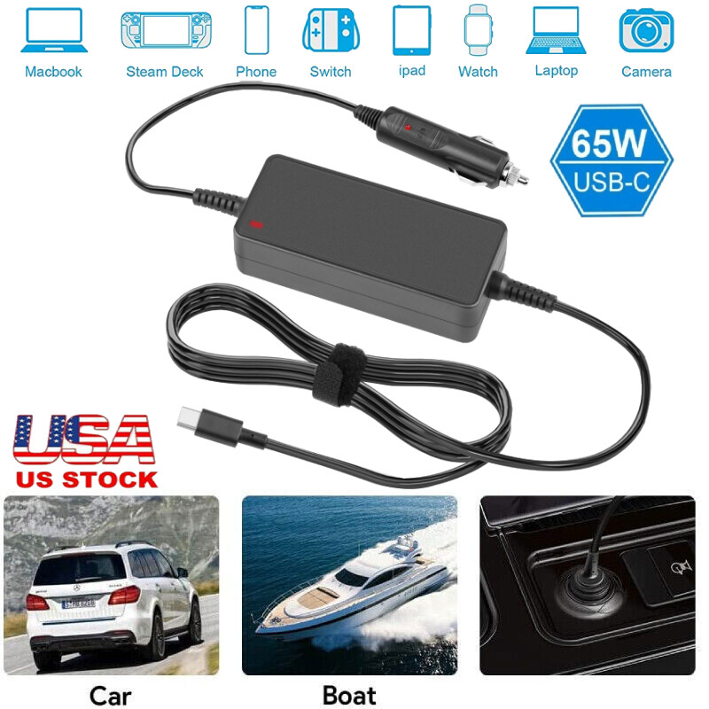 65W USB-C Charger Adapter for Lenovo ThinkPad X1 Carbon Yoga DELL Laptop In-Car
