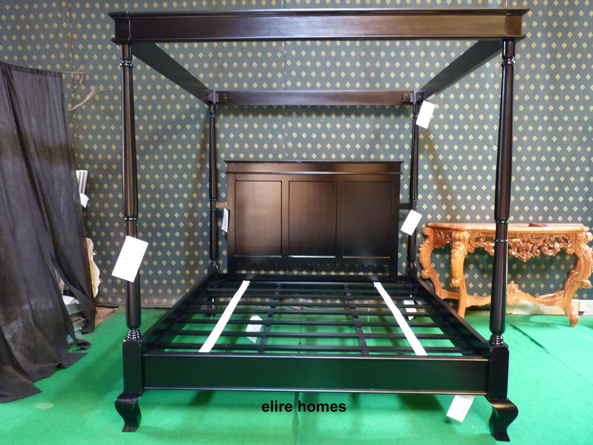 Super King Size Gothic Black Four Poster contemporary Mahogany canopy bed lombok