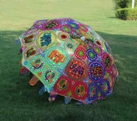 Elephant Garden Parasol Embroidered Indian Outdoor Sun Shade Patio Umbrella 72