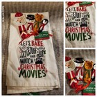 Lot Christmas Measuring Spoons & Baking / Movies Kitchen Tea Towels 25" X 16" 