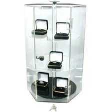 Rotating Clear Acrylic Locking Jewelry Display Case Revolving
