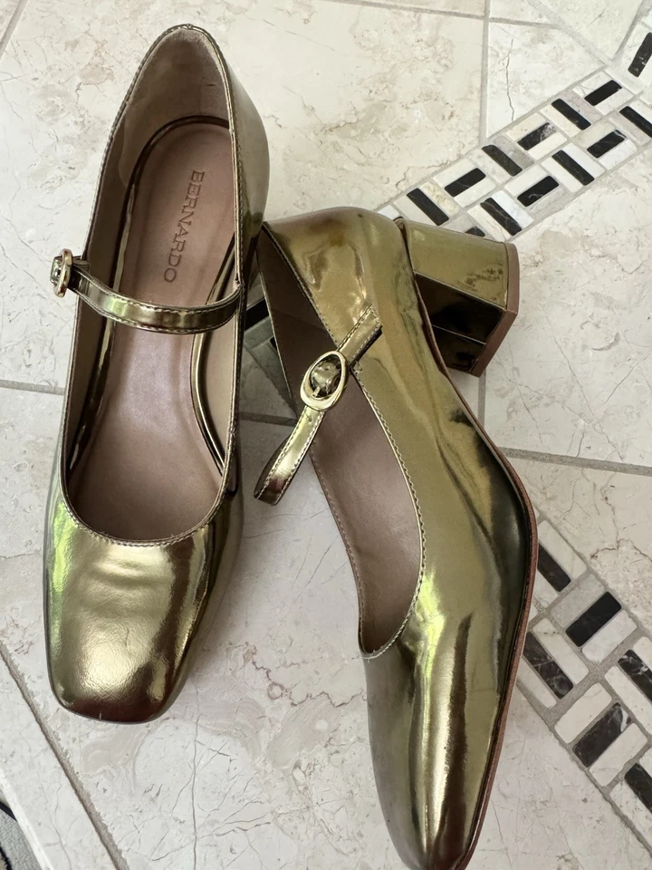 Nuevo sin etiquetas Bernardo Ancona Tacón Bloque Mary Janes Talla 9 Foto 3 de 4