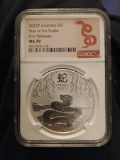 2025-P Australia Year of the Snake 1 oz Silver Ngc Ms70