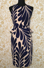 Ann Taylor Maple Blush Leaf Ruffle Petal Peplum Sheath Dress Size 0 Navy Blue