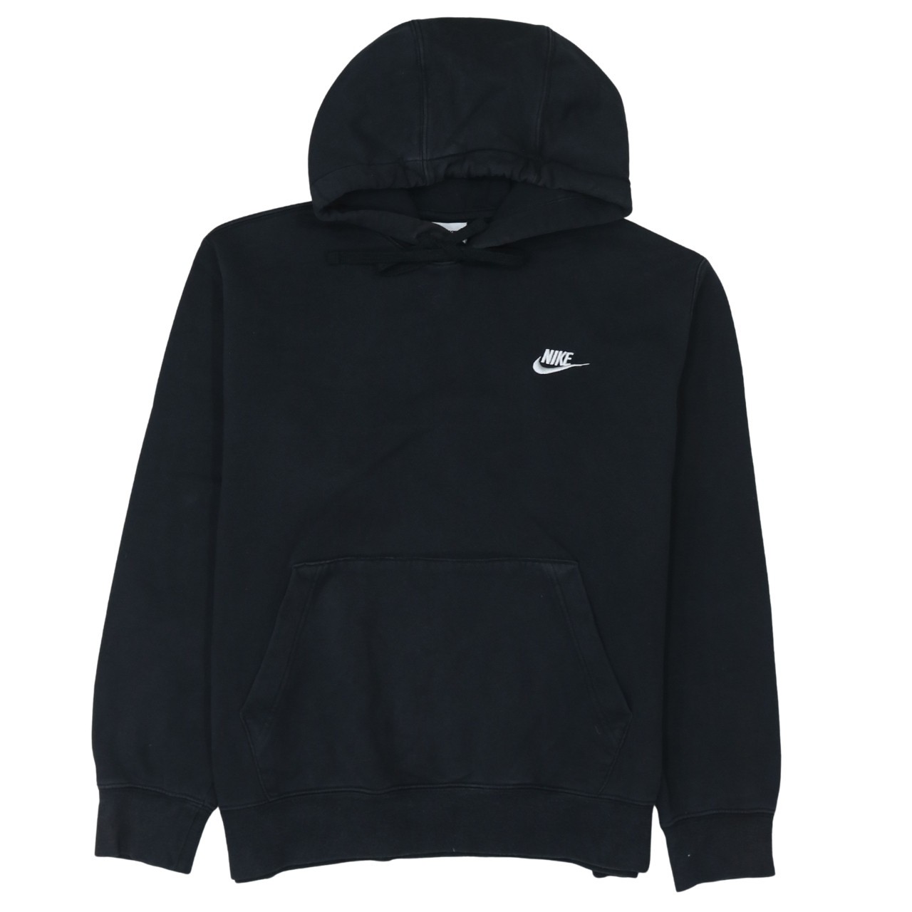 Nike Mens Hoodie Black Fleece Embroidered Swoosh Kangaroo Pocket Pullover M