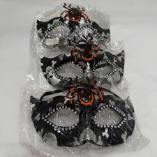 Halloween Masquerade Mask Set 3pc Black Silver Skull Rhinestone Spider Goth