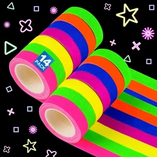 14 Pack X 16.5 Ft Neon Tape Glow in the Dark Tape Fluorescent Black Light UV, 6