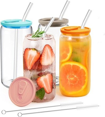 Glas mit Deckel und Strohhalm, 500 ml, Trinkglas für Smoothies und Cocktails