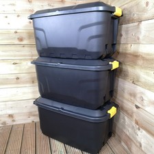 Image of 3 x 75L Heavy Duty Trunks on Wheels Sturdy, Lockable, Stackable,Nestable Design