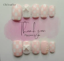 Baby Pink and White Checkboard Square Press On Nails - Medium Size