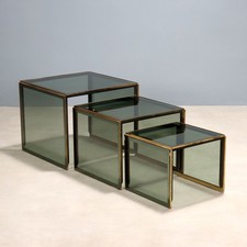 Tavolini a Nido Vintage Ottone Vetro Fumè Design Italia Anni 60-70 Originali