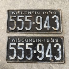 Paire de plaques d'immatriculation Wisconsin 1939