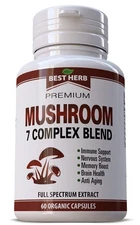 MUSHROOM 7 COMPLEX BLEND 60 ORGANIC PILLS REISHI LIONS MANE SUPPLEMENT