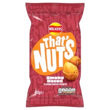 Walkers That's Nuts Smoky Bacon Crispy Coated Peanuts Clip Strip 12x 40g Packets
