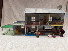 Vintage MARX Tin Litho Two-Story Colonial Dollhouse w/ Accessories 24.75  Long