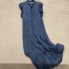 Marie Oliver Dress Womens S Blue Geometric Silk Midi High Neck Ruffle Minimal