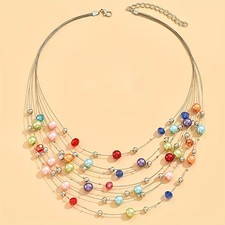  Multi-Layer Shimmering Imitation Pearl Necklace Vibrant Bohemian Multilayer
