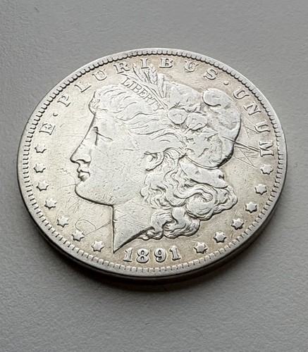 Silver Rimmed Coin 1891-CC MORGAN SILVER DOLLAR/SCRATCHES/RIM DING/90% SILVER U.S. COIN ...