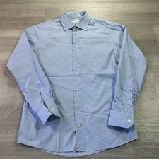 Eton Shirt Mens 16.5 42 Blue Geometric Slim Fit 100 Cotton Dress Long Sleeve