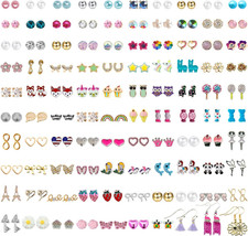 100 Pairs Colorful Cute Earrings for Girls Sensitive Ears Hypoallergenic Girl St