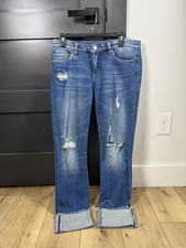 BLANK NYC Deep Wide Cuff Straight Leg Distressed Blue Jeans Size 28
