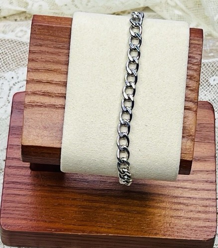 Vintage Sterling Sliver Bar Cuban chain link Bracelet 7” 8.5 Grams