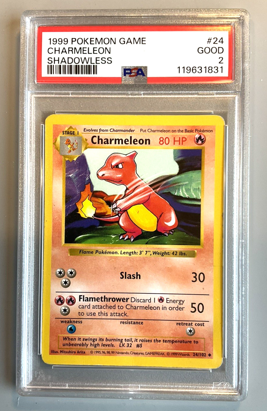 Pokémon Card 1999 Base Set  Shadowless CHARMELEON  24/102  PSA 2