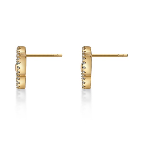 Alternate view of Flower Stud Earrings For Women Elegant Clover Green Malachite Yellow Gold Plated