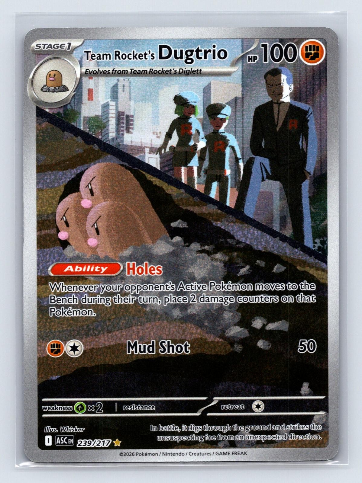 TEAM ROCKET'S DUGTRIO 239/217 IR ASCENDED HEROES POKEMON HOLO NEAR MINT