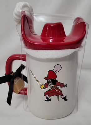 Rae Dunn Disney Coffee Mug Captain Hook Mug w/ Red Hat Topper Peter Pan Villain
