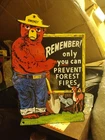 VINTAGE SMOKEY BEAR PORCELAIN SIGN OLD FOREST SERVICE NATIONAL PARK DIECUT 12"