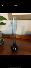Mid-Century Modern Blue Clear Art Glass Bud  Bubble Vase 7.5 Inches
