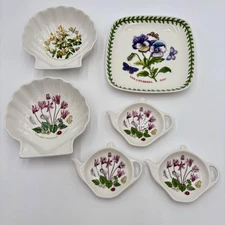 6 Pcs Portmeirion Botanic Garden Mixed Lot Dishes Shell Teapot Shaped Spoon Rest