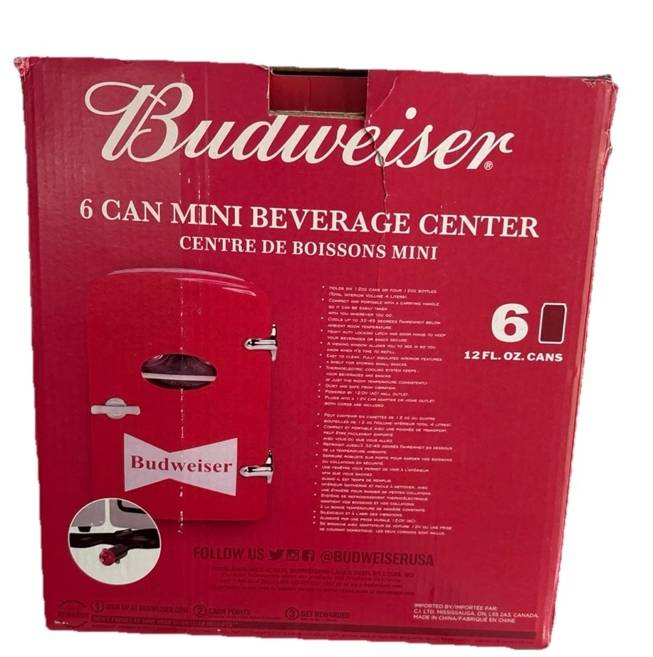 Mini refrigerador personal Budweiser 6 latas mini refrigerador 120 V CA o 12 V CC hogar/coche Foto 3 de 4