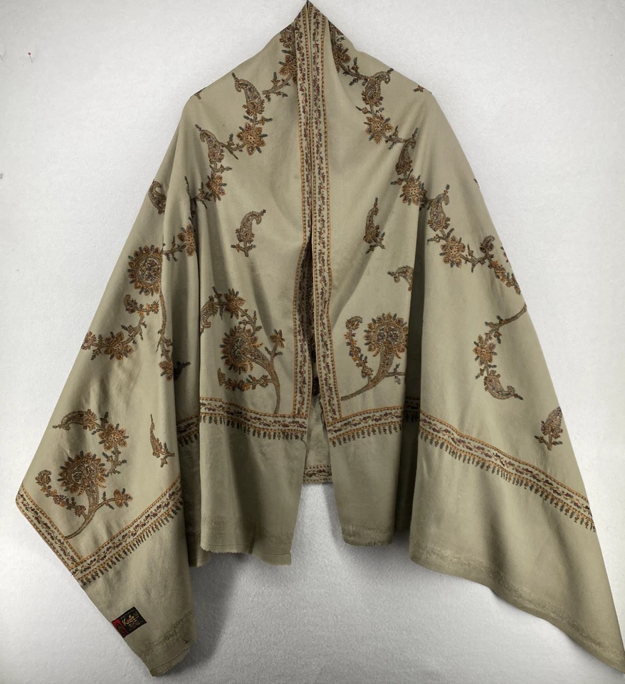 ALLWIN Bufanda 100% Lana Pura Cachemira Chal Envoltura Floral Cachemira Beige 37" x 78" Foto 2 de 4