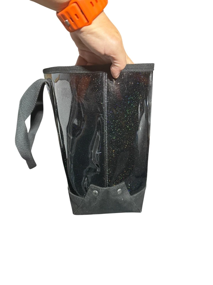 Coach Tote Bag Womens Large Glitter Black Vinyl Shopper Beach Travel - Image 2 of 4